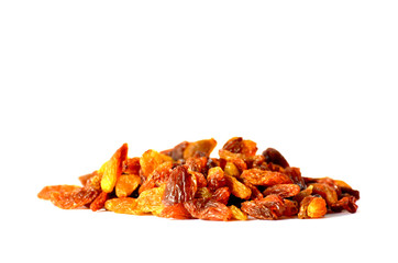 Set of raisins isolated on white background, photo