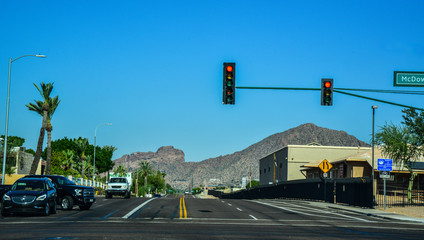 USA, PHENIX, ARIZONA- NOVEMBER 17, 2019:  Traffic Lights, Traffic Signs and Road Signs in Arizona, USA