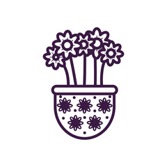 Isolated flowers inside pot line style icon vector design