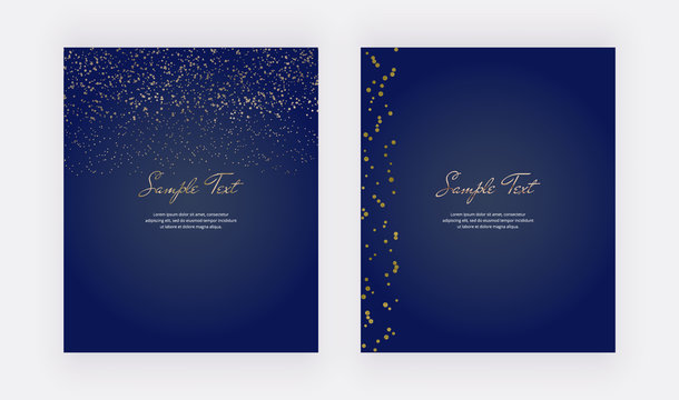 Gold confetti on the dark blue background. Modern vector design for wedding invitation, greeting, banner, flyer, poster, save the date - Powered by Adobe