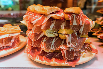 Valencia – traditional spanish food - serrano ham on bread (bocadillos)