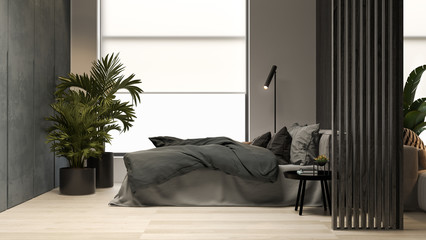 Black minimalist Interior of modern living room 3D rendering