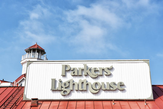 LONG BEACH, CALIFORNIA - 06 MAR 2020: Closeup of Parkers Lighthouse a seafood restaurant at Shoreline Village at Rainbow Harbor.