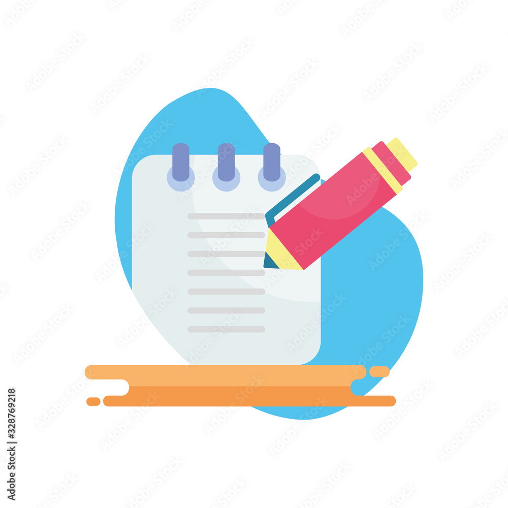 Poster isolated notebook and pen flat block style icon vector design