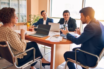 Business lawyers workers meeting at law firm office. Professional executive partners working on finance strategry at the workplace