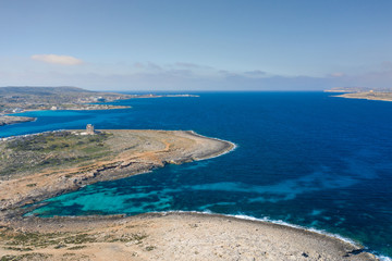 Fototapeta na wymiar Coral Lagoon in Mellieha of Malta island. Aerial view
