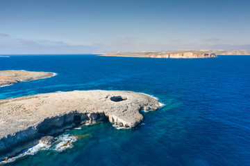 Fototapeta na wymiar Coral Lagoon in Mellieha of Malta island. Aerial view
