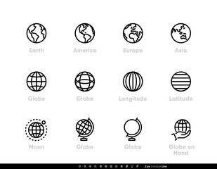Globe and Continents Editable Line Icons - 328769888