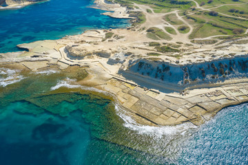 Aerial view of Salt pans in the Island of Malta