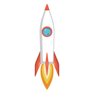 White rocket takes off upwards on a white isolated background. icon. vector