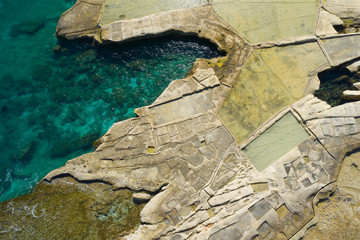 Aerial view of Salt pans in the Island of Malta