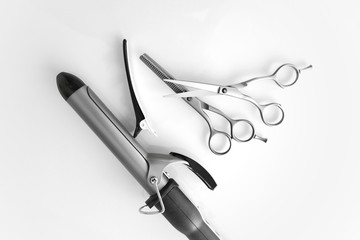 Professional Tools for the work of a hairdresser-stylist in a beauty salon.