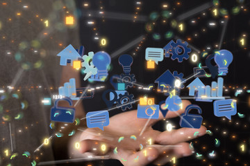 code data concept in hand media.