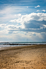 Cloudy day in the Mediterranean Sea in Cubelles beach, Barcelona, Catalonia, Spain