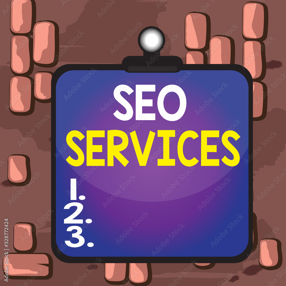 Poster word writing text seo services. business photo showcasing suite of techniques and procedures to surg