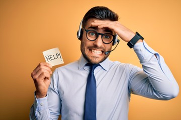 Business operator man with customer service headset from call center offering help and support...