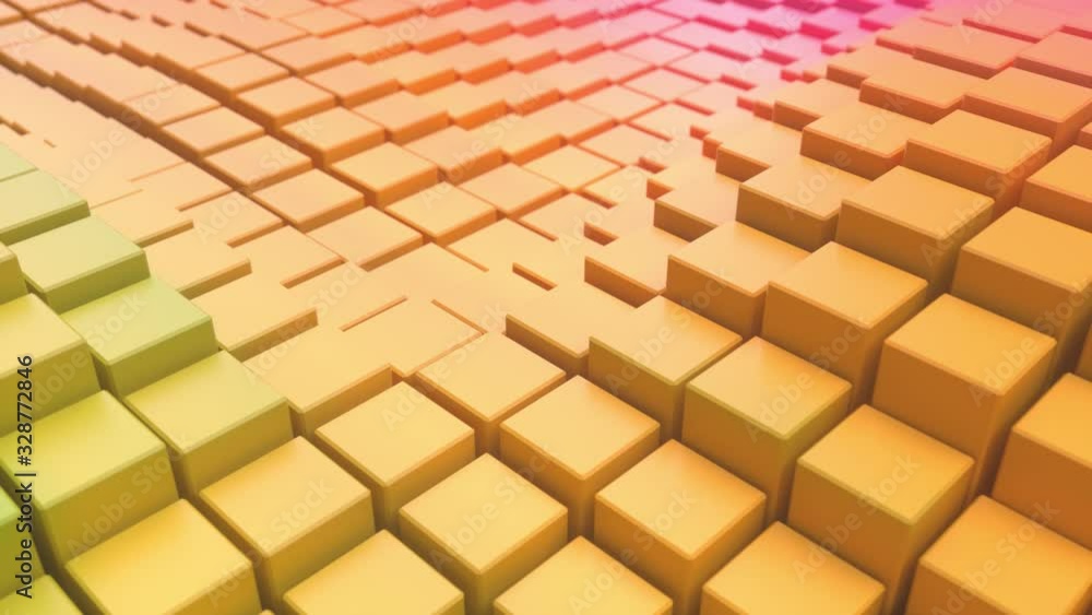 Poster abstract background with multicolored moving cubes. geometric composition with random boxes. motion 
