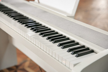  White synthesizer keys foreground sharpness