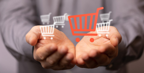 Online shopping business concept selecting shopping cart.