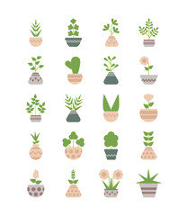 set of icons houseplants with potted