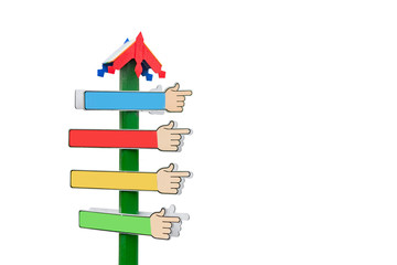 Signs of pointers in different directions in the form of a hand