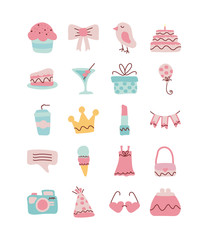 set of icons of color pink for girl