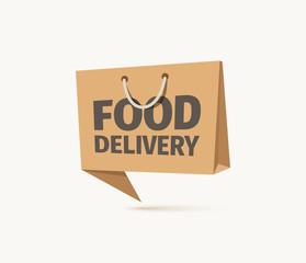Food delivery service isolated vector icon. Shopping bag like pointer. Logo of goods shipping on white background