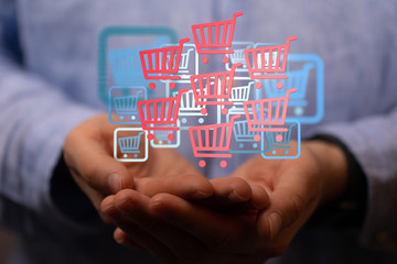 Online shopping business concept selecting shopping cart.