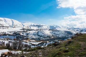Views of the Lebanon mountains in the region of Faraya in winter