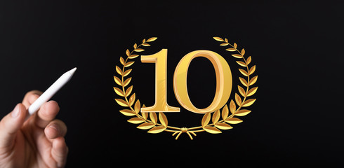 10 years anniversary celebration logotype with elegant celebration 3d.