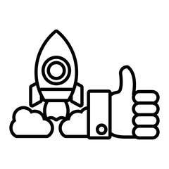 rocket with seo icons in white background