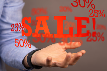 percent shopping digital in hand 3d.