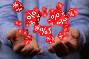 percent shopping digital in hand 3d.