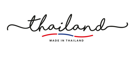 Made in Thailand handwritten calligraphic lettering logo sticker flag ribbon banner