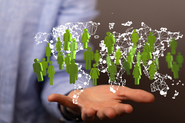 network holding in hand 3d connection data.