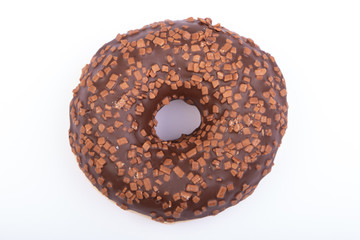chocolate donut with chocolate crumbles,  isolated