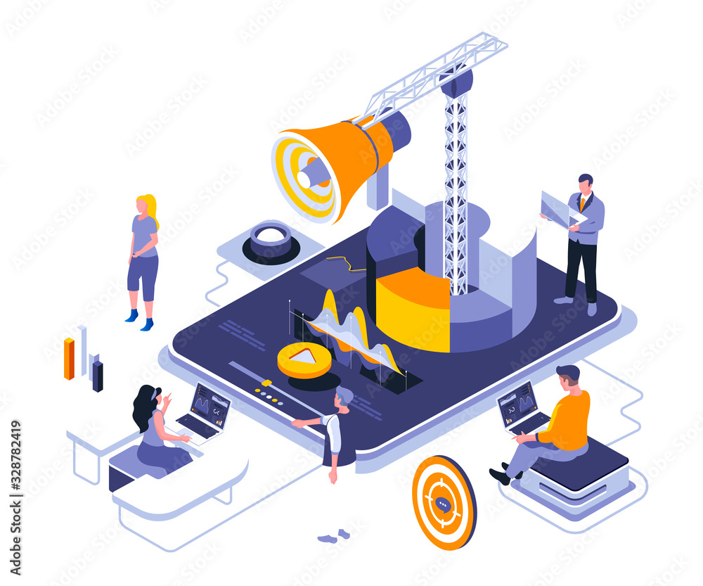 Fototapete digital marketing landing page vector template. target advertising content website header ui layout 