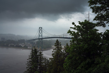 Vancouver, Lions Gate Bridge During A Rain Storm.