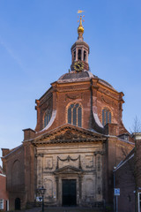 Fototapeta na wymiar The view of Marekerk church, its dome and golden symbol of Leiden city, The Netherlands, Holland