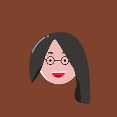 illustration of flat design face of a woman with glasses in a white background