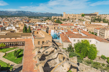 Fototapeta na wymiar Top view of the Templer Monastery of Santa Clara, Tortosa, Catalonia, Tarragona, Spain