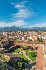 Top view of the Templer Monastery of Santa Clara, Tortosa, Catalonia, Tarragona, Spain. vertical