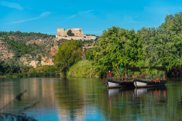 View of the Ebro River and Miravet Castle, Tarragona, Catalonia, Spain.