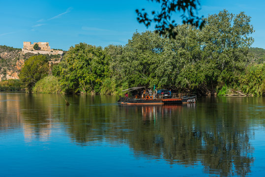 View of the Ebro River and Miravet Castle, Tarragona, Catalonia, Spain.