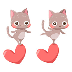 Little cat and red heart clip art. Isolated on white background. Vector illustration. Perfect for sticker, element, picture album, journal book, card, pattern, mascot, logo, etc.