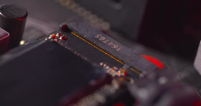 the hard ssd drive plugs into the socket of Sata m.2 close up