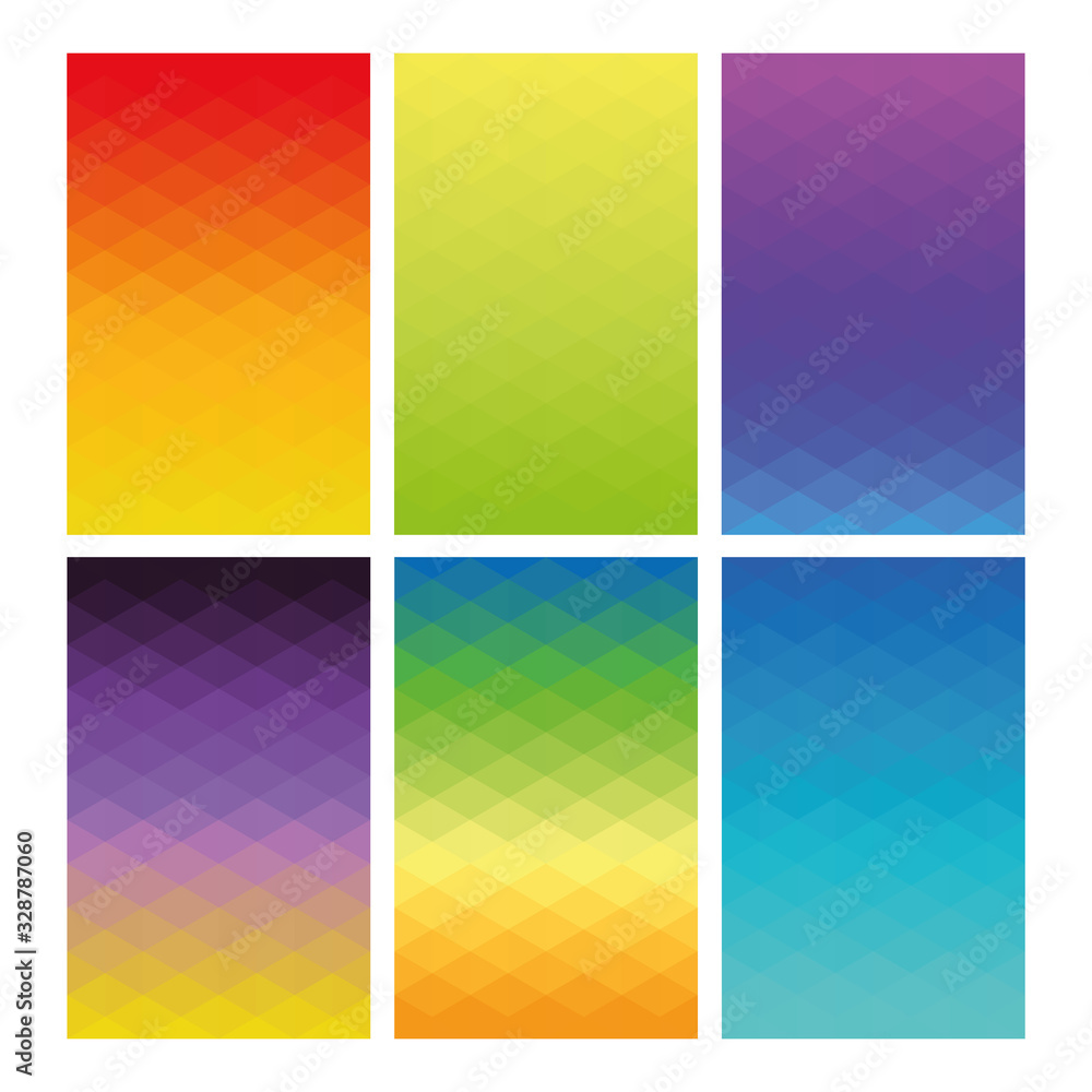 Poster abstract geometric background pattern. set of 6 vector lowpoly gradient backdrops