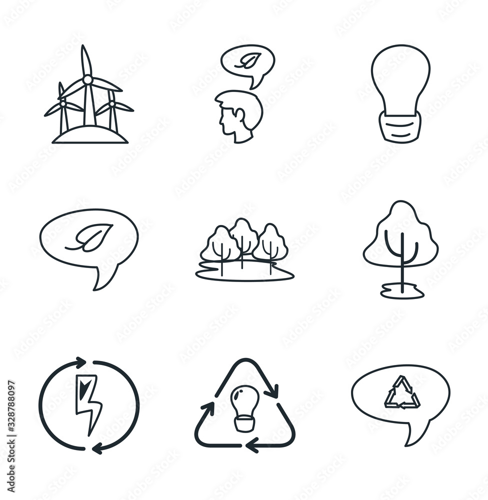 Poster isolated ecology line style icon set vector design