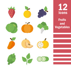 set of icons of fresh fruits and vegetables