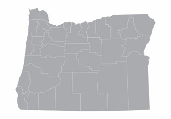 The Oregon State counties map on white background